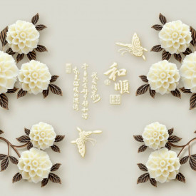 Fototapet 3D, Buchete din flori albe pe un fundal gri