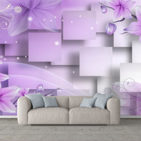 Fototapet 3D, Flori violet pe fundal 3D