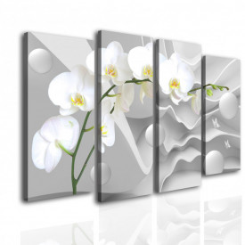 Tablou modular, Orhidee pe un fundal alb 3D.