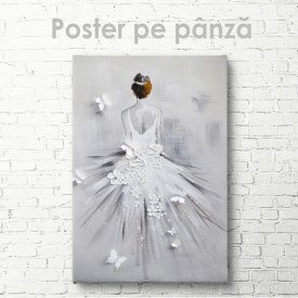 Poster, Fată în rochie albă cu flori și fluturi