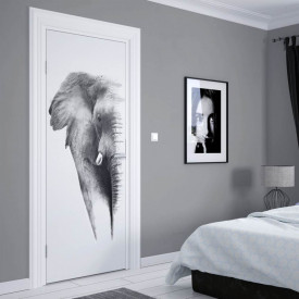 Stickere 3D pentru uși, Elefantul alb-negru, 1 foaie de 80 x 200 cm