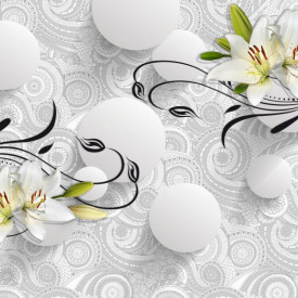 totapet 3D, Sfere cu flori pe un fundal alb