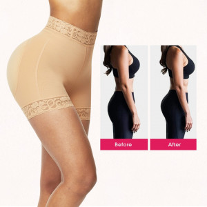 Chilot cu dantela modelator push up(ridicarea fesieriilor) cu talie inalta- Nude