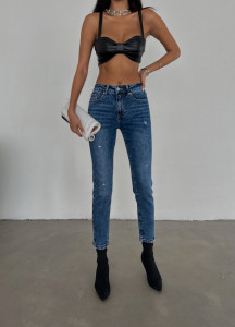 Blugi dama mom fit cu zgarieturi