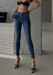 Blugi skinny elastici cu strasuri pe talie