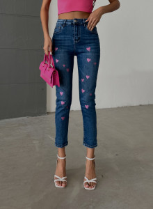 Blugi dama mom fit elastici cu insertii pe picior