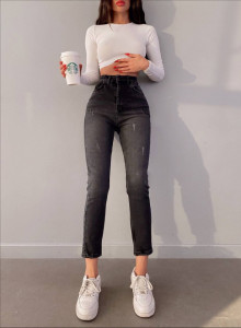 Blugi mom fit elastici cu zgarieturi