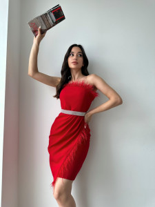 Rochie de stofa cu pene Cod:R8962
