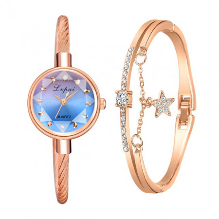 Set ceas de dama Lvpai blue cu o bratara