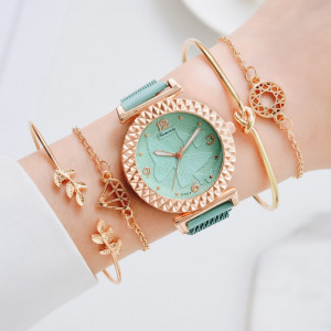 Set cadou cu ceas de dama Rinnandy Afrodita verde si patru bratari elegante
