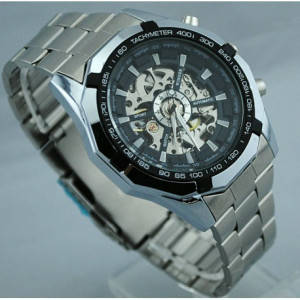 Ceas barbatesc mecanic Winner silver business