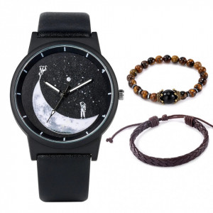 Set cadou cu ceas barbatesc Moonwalk si doua bratari elegante