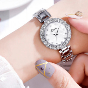 Set ceas de dama Lvpai Crystal argintiu cu o bratara