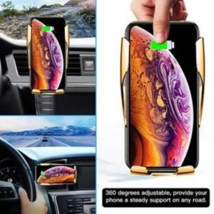 Incarcator inteligent wireless pentru telefon si suport auto Deluxe pentru Android si IoS