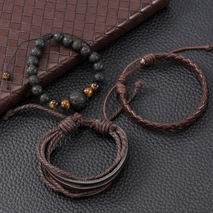 Set cadou cu ceas barbatesc Migeer TZ008 si trei bratari maro