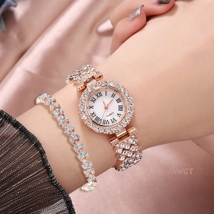 Set cadou cu ceas de dama Geneva Crystal auriu roze si bratara