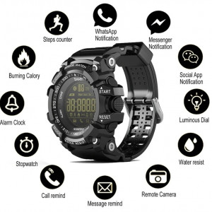 Ceas smartwatch EX16 Sport BT 4.0, monitor fitness, padometru, Android, iOS, notificari, negru
