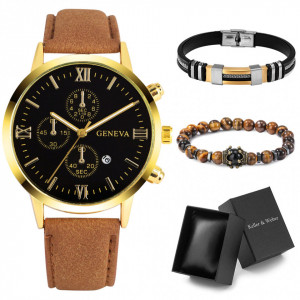 Set cadou cu ceas barbatesc Geneva Royal maro si doua bratari elegante