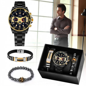 Set cadou cu ceas barbatesc Keller & Weber auriu si doua bratari