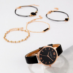 Set ceas de dama Lupai negru cu 4 bratari