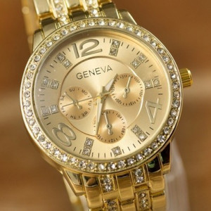 Ceas de dama Geneva rhinestone gold