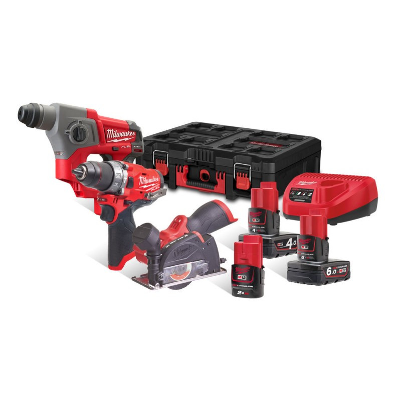 Set trei masini milwaukee cu acumulatori model m12 fpp3r-6423p