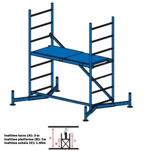 Schela din aluminiu Climtec 0,6 x 1.5m, aluminiu, inaltime lucru 3m, modul 0 (baza)