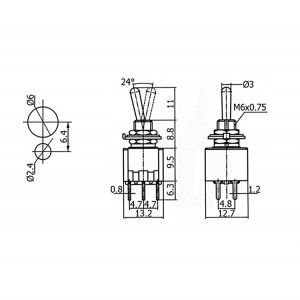 Kip prekidač 2xon-off-on 3A 250VAC