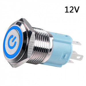 Metalni taster 16mm sa LED svetlom plavi