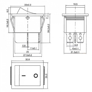Prekidač 30X22mm 2xon-off 16A 250VAC crveni