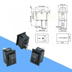 Prekidač 13x19mm 6A 250VAC crni