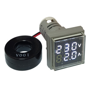 LED ampermetar/voltmetar 22mm beli