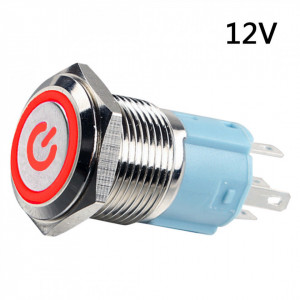 Metalni taster 16mm sa LED svetlom crveni