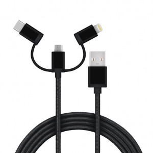 Kabl USB2.0 A muški-USB C/mikro B/Lighting muški crni 1.0m