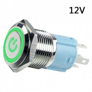 Metalni taster 16mm sa LED svetlom zeleni