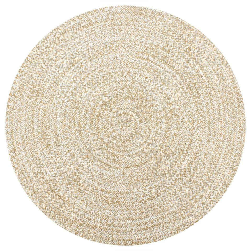 Covor manual, alb și natural, 150 cm, iută