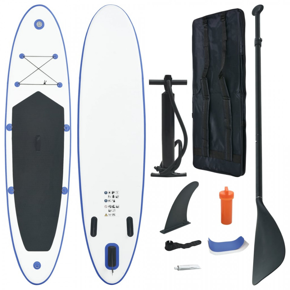 Set placă stand up paddle SUP surf gonflabilă, albastru și alb title=Set placă stand up paddle SUP surf gonflabilă, albastru și alb