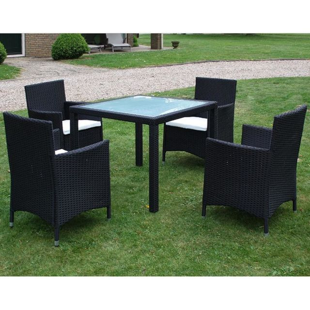 Set mobilier de exterior cu perne, 5 piese, negru, poliratan