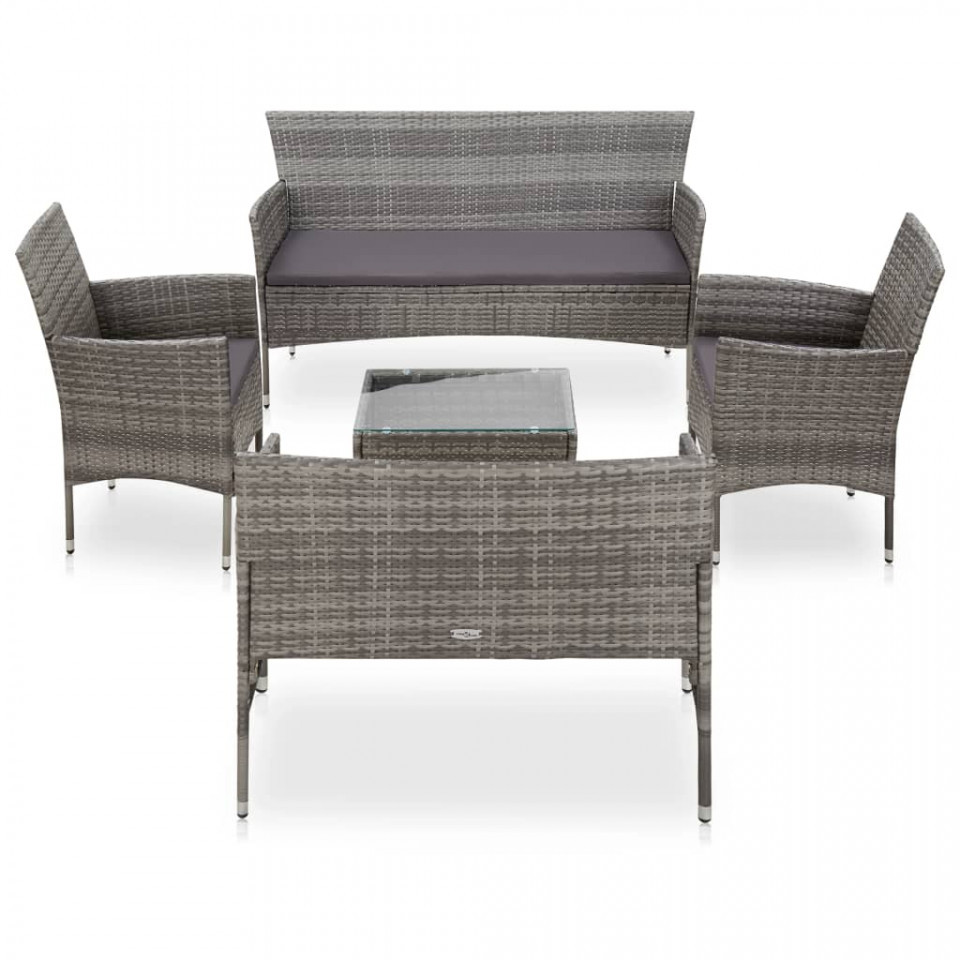 Set mobilier de grădină cu perne, 5 piese, gri, poliratan