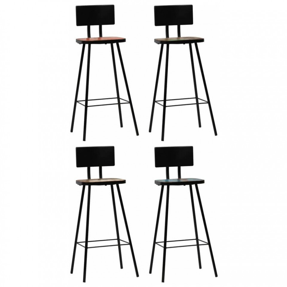 Scaune de bar, 4 buc., lemn masiv reciclat, multicolor