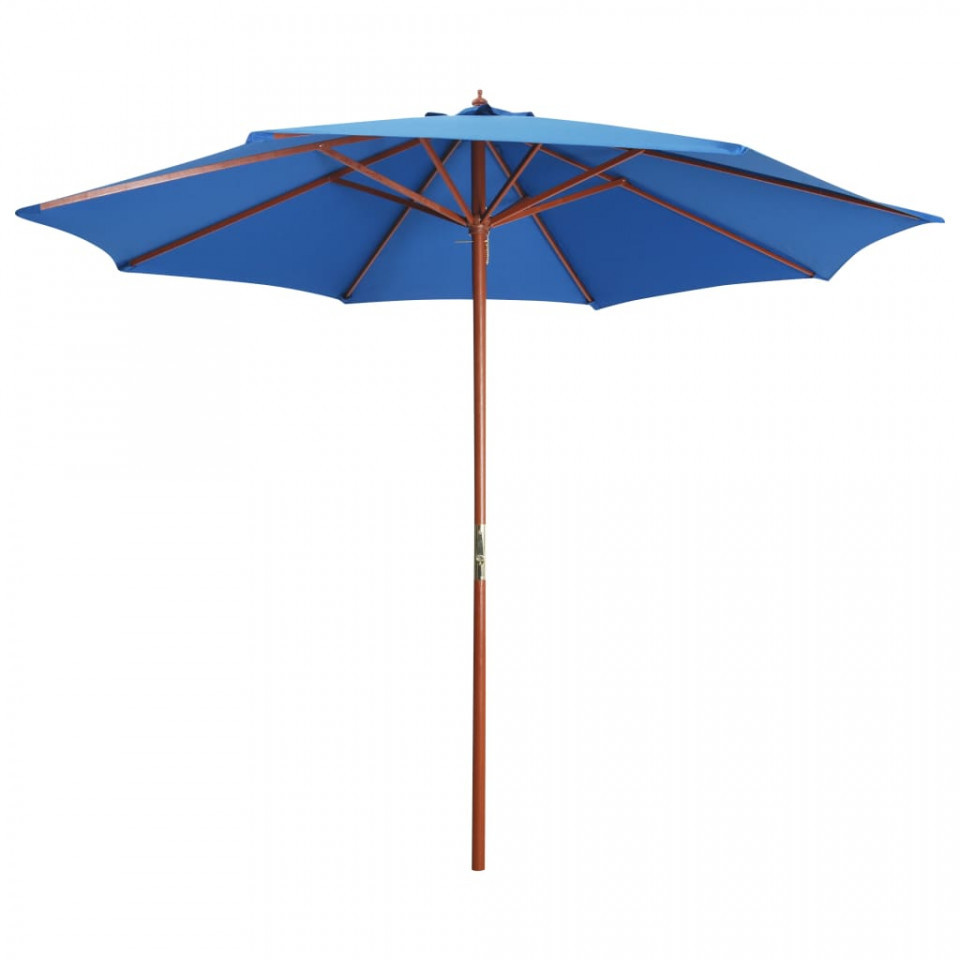 Umbrelă de soare cu stâlp din lemn, albastru, 300 x 258 cm