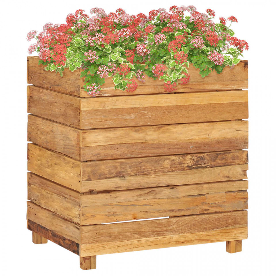 Jardinieră, 50 x 40 x 55 cm, lemn de tec reciclat și oțel