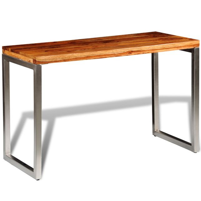 Masă de bucătărie lemn masiv sheesham birou cu picioare de oțel title=Masă de bucătărie lemn masiv sheesham birou cu picioare de oțel