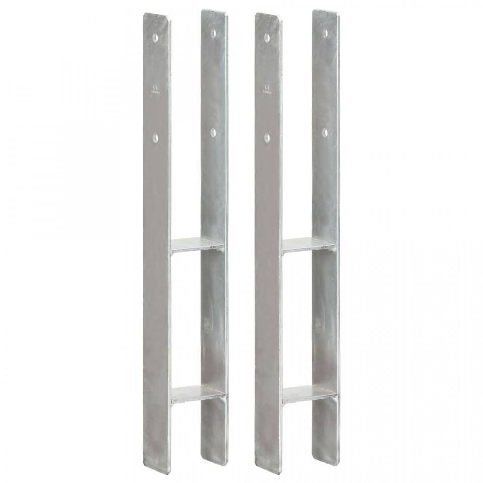 Ancore de gard, 2 buc., argintiu, 8x6x60 cm, oțel galvanizat