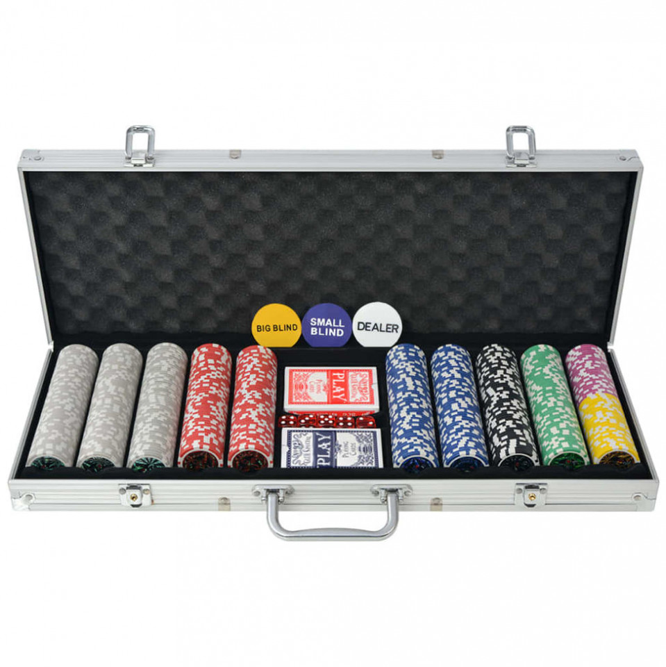 Set de poker cu 500 de jetoane cu laser din aluminiu