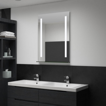 Oglindă cu LED de perete pentru baie cu raft, 60 x 80 cm