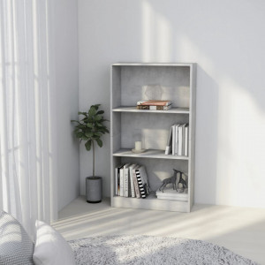 Bibliotecă cu 3 rafturi, gri beton, 60 x 24 x 108 cm, PAL