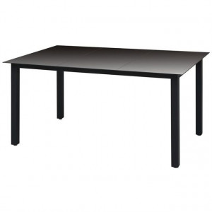 Masă de grădină din sticlă și aluminiu 150 x 90 x 74 cm, negru