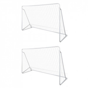 Porți de fotbal cu plasă, 2 buc, 240 x 90 x 150 cm, oțel