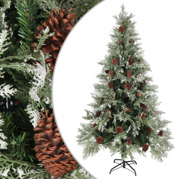 Brad de Crăciun cu conuri de pin, verde/alb, 195 cm, PVC&PE